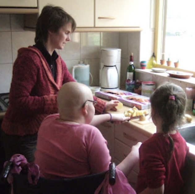 Meg cutting up potatoes